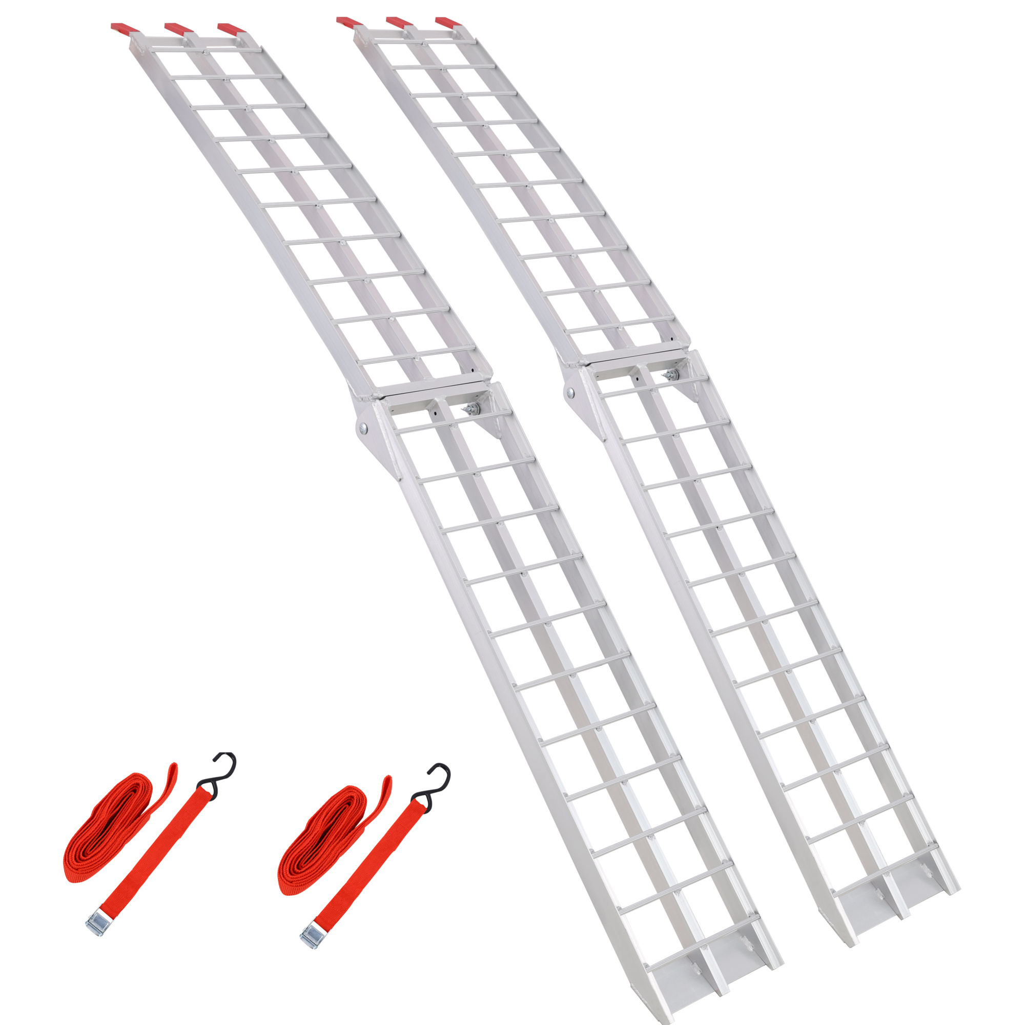 BlackTeck Aluminum Loading Ramps — 7.5ft., 1500-Lb. Capacity/Pair, Foldable, Safety Straps, Silver, Model# NTE-W465P144506